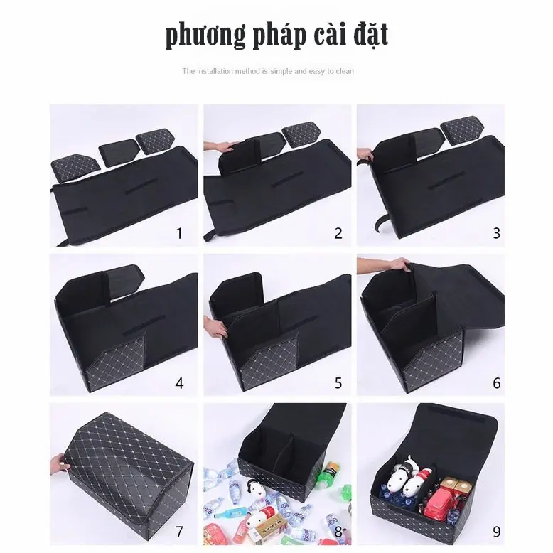 Đựng Đồ Cốp Sau Ô Tô Bọc Da Cao Cấp Hộp container vận chuyển Pu Có Thể Gấp Gọn Tiện Lợi Phụ Tùng vô lăng lái xe khách 8