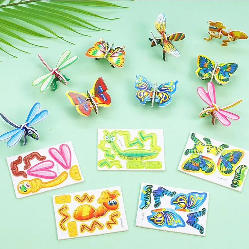 New Fashion 10 Pc /pack 3D Insect Puzzle DIY Dinosaur Tank Handmade Puzzle Children's Toys Kindergarten Gift Kids Present Cute Toys