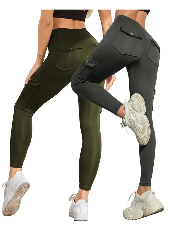 Women's Solid High Waist Pocket Leggings, Casual Comfy Skinny Pants for Workout Running, Women's Trousers Bottoms for Summer Spring Fall, Back To School Trousers, Jeans Leggings for Women, Hide Tummy Outfits Uk, Activewear 5