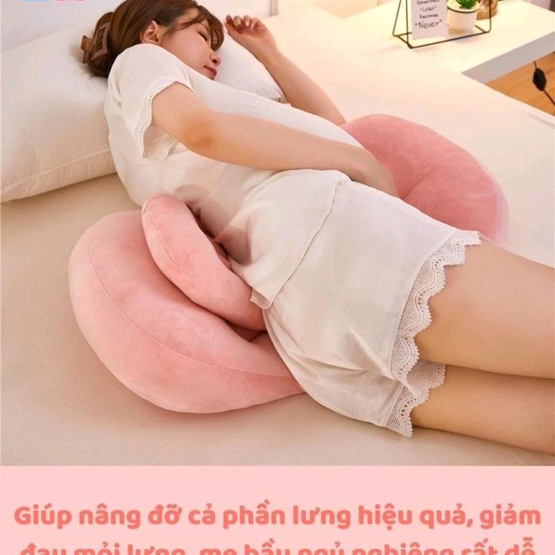 Gối ôm bà bầu cánh tiên cao cấp, vải nhung mịn, kèm gối phụ giúp nâng đỡ bụng bầu, giảm đau lưng, tức bụng, kê gác thoải mái, dùng cho cả mẹ và bé. Gối Ngủ