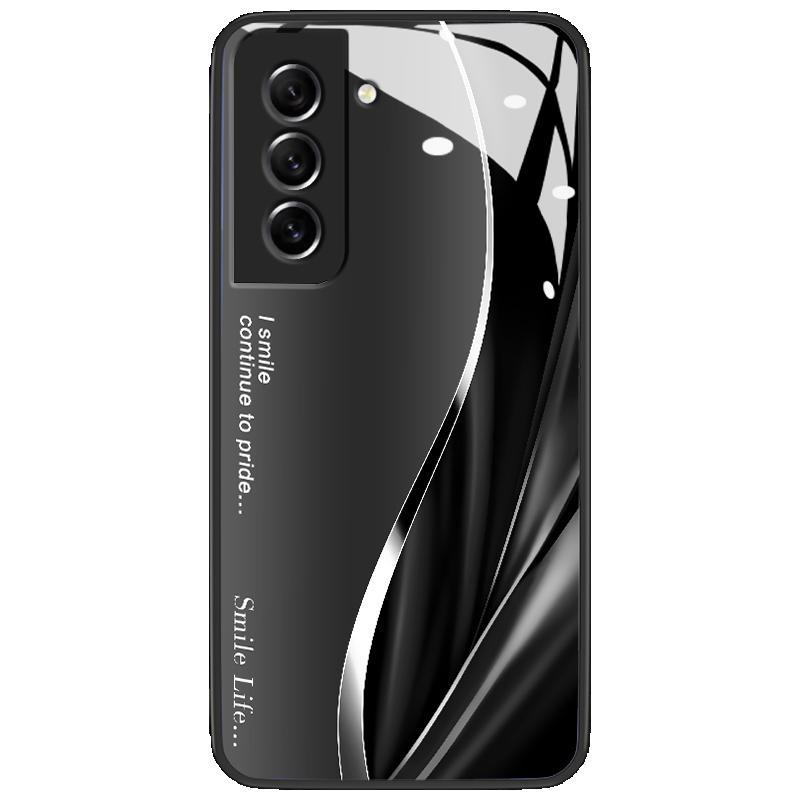 Hard Case Glass Kaca For Samsung S21 FE S21 PLUS 5G ULTRA Note10 Plus Note9 Note10 4G Case Simple Metalized Pattern Silicon Casing Hp Ponsel Silikon 7