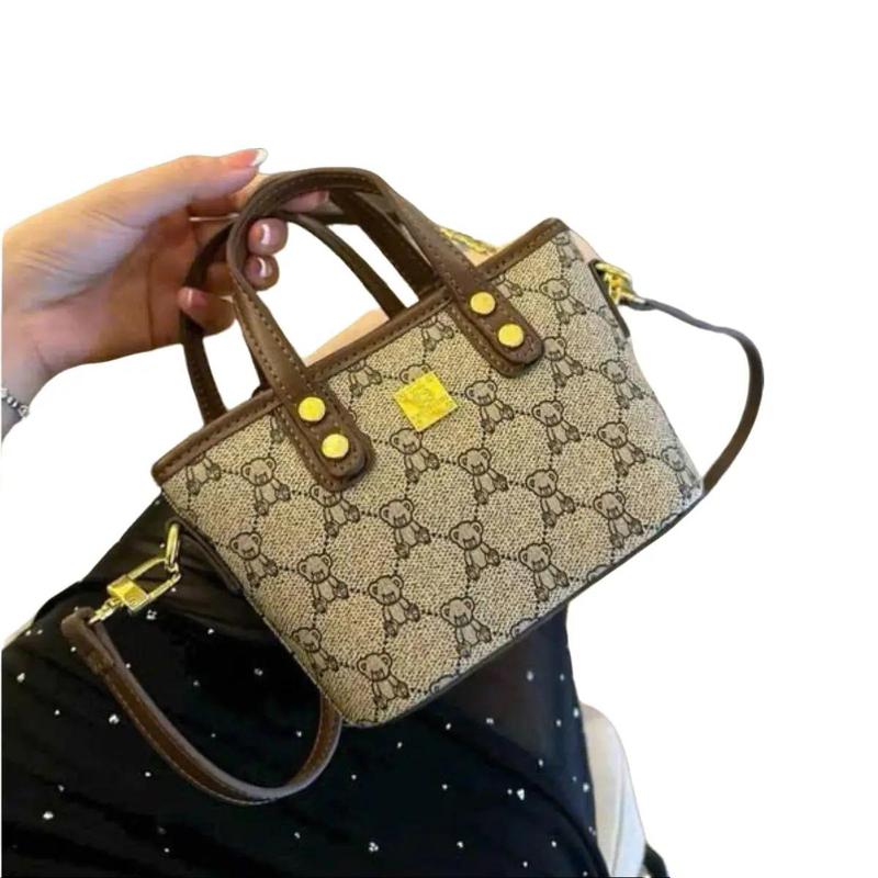 Túi Xách My Nhi Nữ Thời Trang - Túi Xách Nữ Họa Tiết Gấu Mini Cầm Tay Đeo Vai Đeo Chéo Size 18cm Bag Da Nhung 735 Hoa