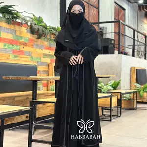 Abaya Outer Abaya Hitam Abaya Jetblack SALSABILA Arab Gamis Muslim Wanita