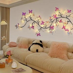 Luz LED de enredadera de sauce con mariposas, con 30 ramas artificiales flexibles, 8 modos de iluminación, cadena luminosa decorativa para interiores para decoración de paredes del hogar y festividades
