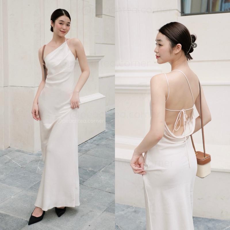 Hera dress - Đầm lụa vai lệch lưng đổ | Peachtea Corner Nữ Women 1