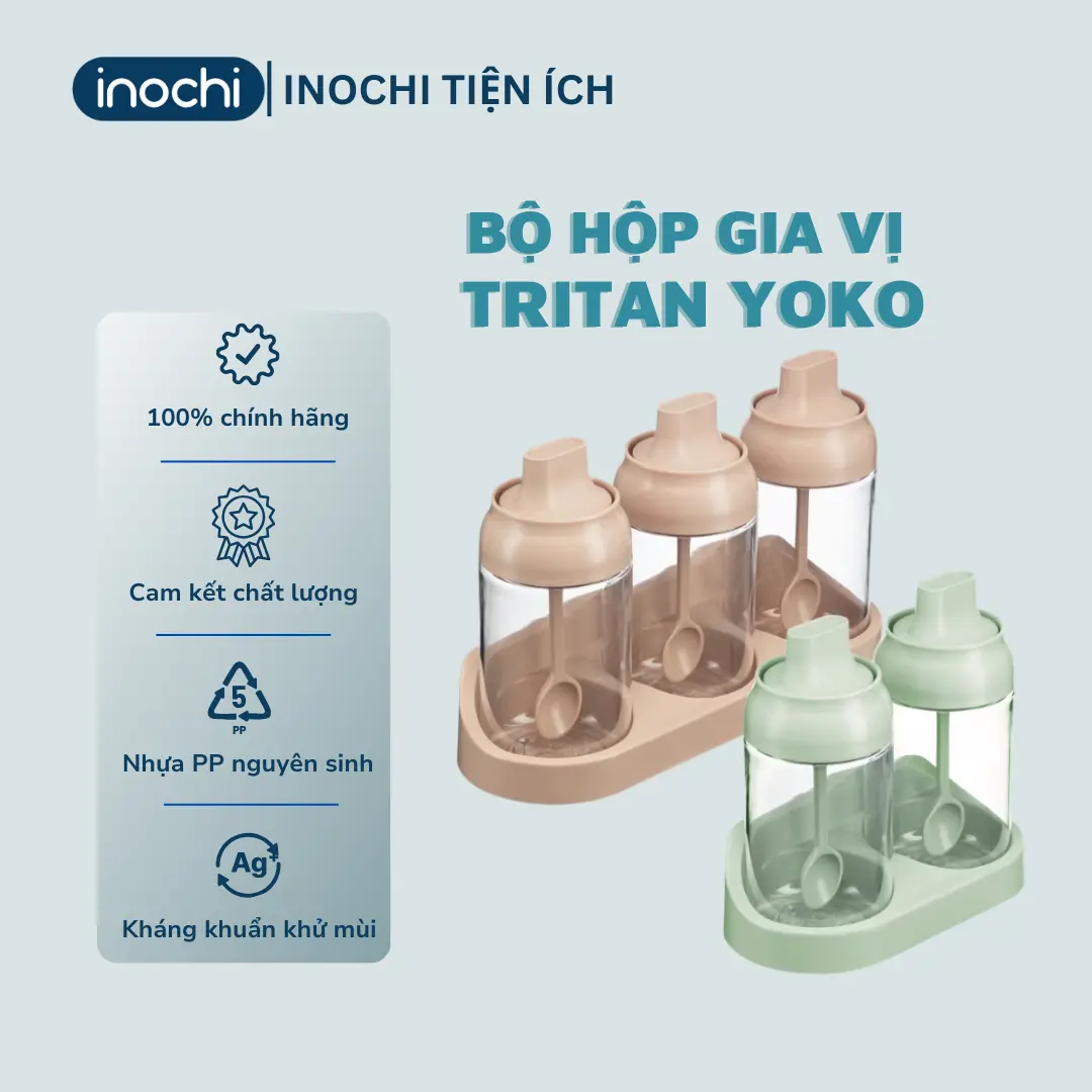 Bộ 2, bộ 3 hộp gia vị Tritan Yoko tiêu chuẩn Nhật có nắp, muỗng tiện dụng - CHÍNH HÃNG INOCHI