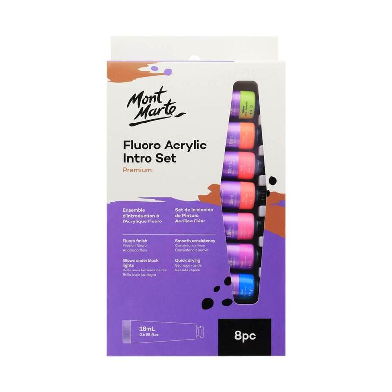 Set 8 Màu Acrylic Phản Quang Mont Marte x 18ml - Fluoro Acrylic Paint Intro Set - PMFL8181 1