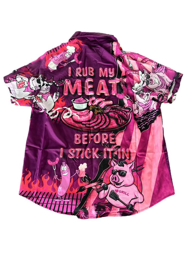 Product Introduction of Men's Meat Print Short Sleeve Shirt, Loose Casual Comfy Top for Daily Wear, Men's Clothes for All Seasons 7