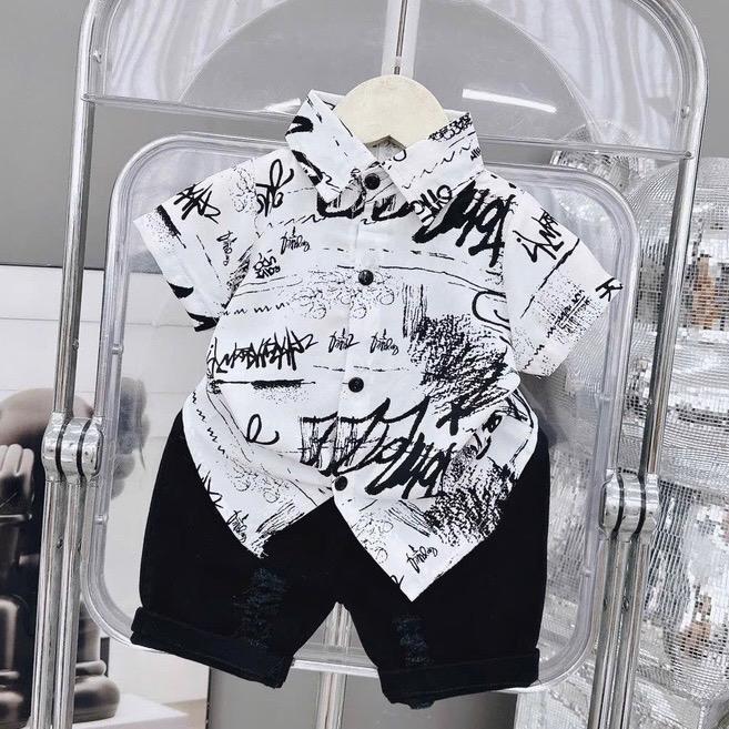 ÁO SƠ MI LỤA QUẦN KAKI ĐEN  8-30kg thời trang trẻ em