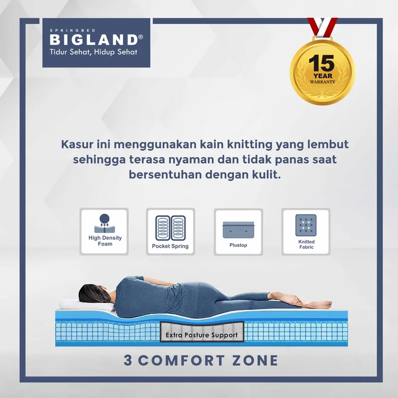 Bigland Springbed DELUXE Plustop - Kasur Saja / 1 SET - FREE BANTAL 2