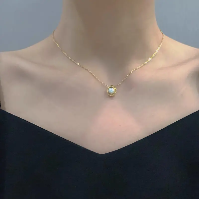 K84 Kalung Rantai nori Titanium Wanita Liontin Mutiara Simple Mewah 1