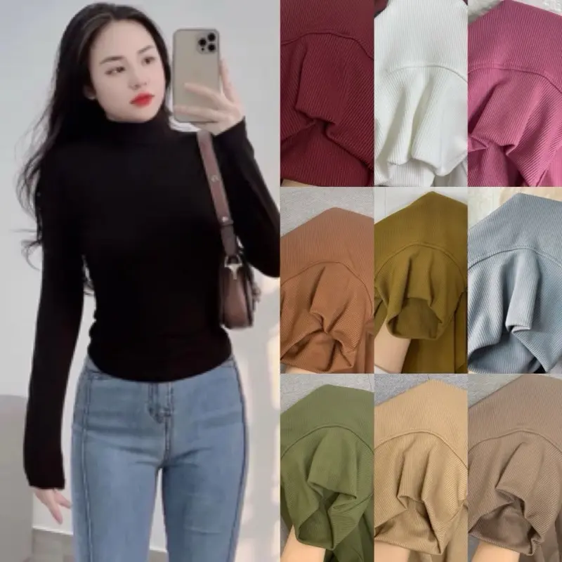 ÁO THUN CỔ LỌ 7 PHÂN ( SIZE1) PHOM DÀI GÂN TĂM LẠNH THOÁNG MÁT DỄ MẶC NỮ Women