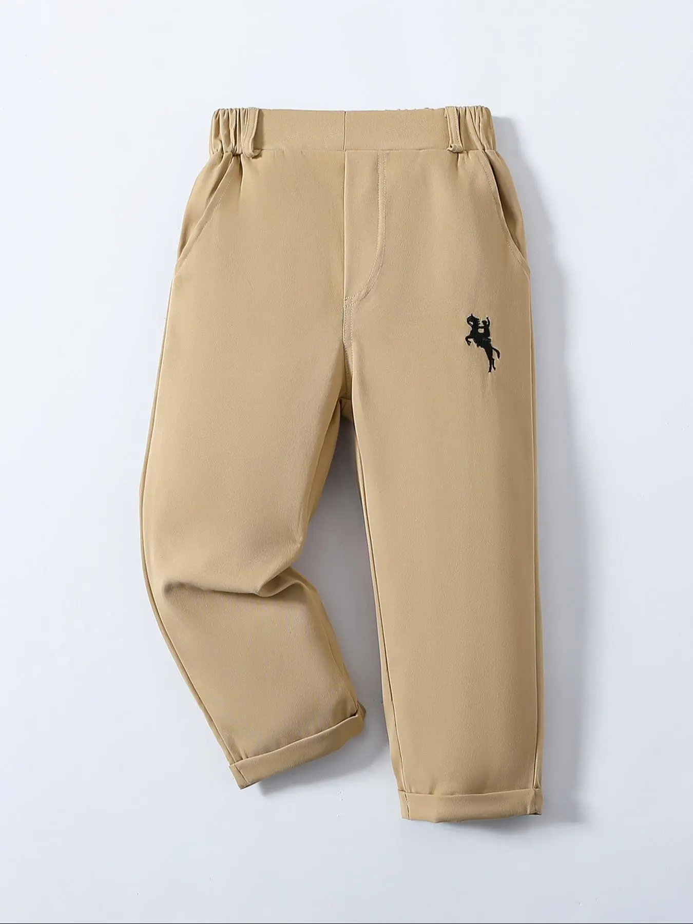 Toddler Boy's Horse Embroidery Sweatpants, Casual Elastic Waist Jogger Pants for Daily Wear, Kids Bottoms for Summer