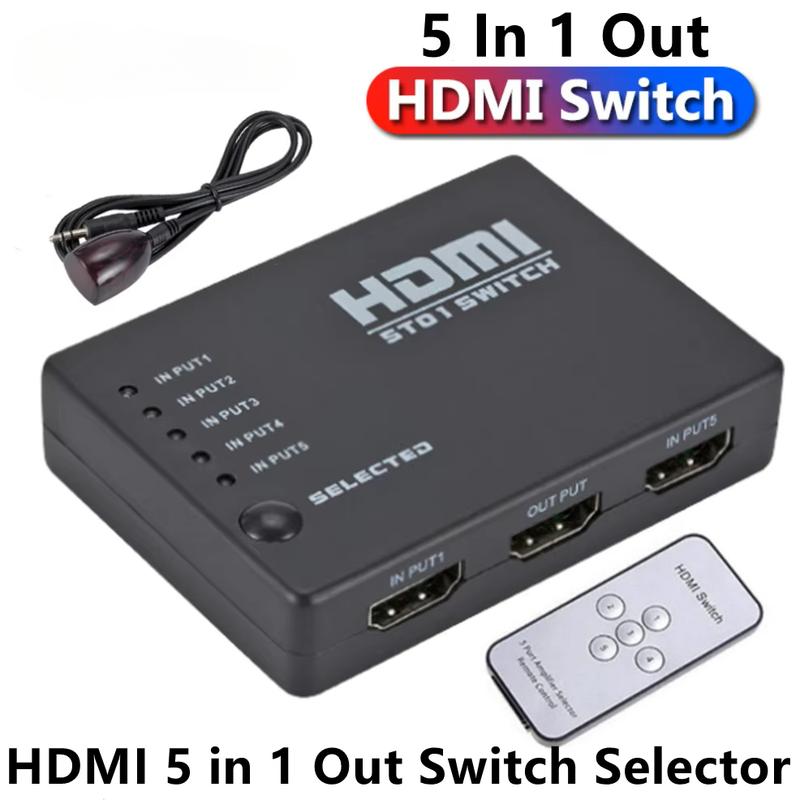 5 in 1 Out HDMI Switcher Switch With IR Remote 1080P 5 Port HDMI ...
