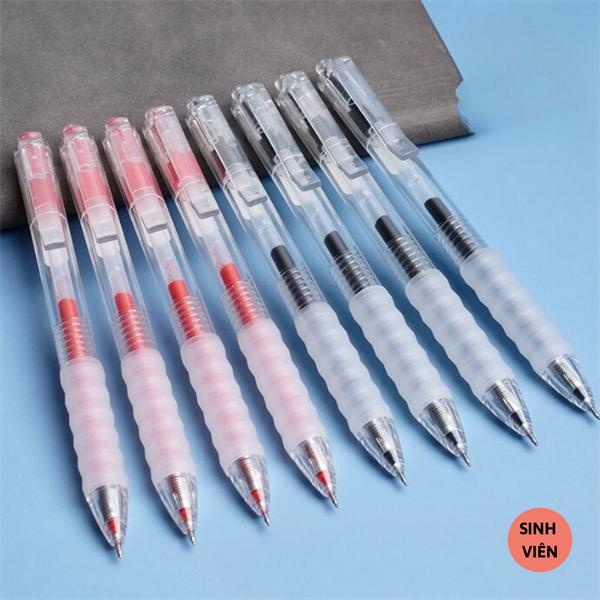 Bút Gel Nhanh Khô Ngòi St 0.5mm Vỏ Trắng Trong Suốt Nhiều Mực - Chống Lem, Đệm Tay Cao Su Nhiều Vân Chống Trơn Trượt ( BGT2 ) bút  rs8802