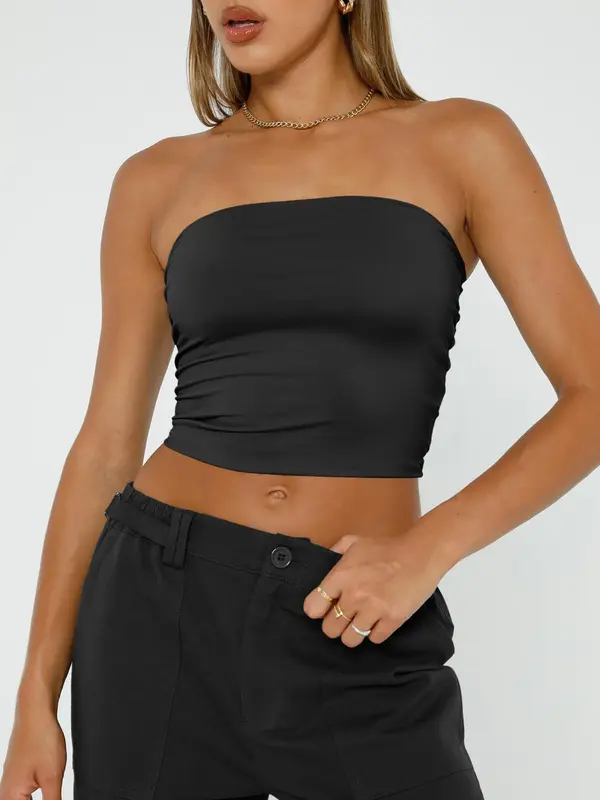 Women's Solid Color Crop Tube Top, Casual Fashion Sleeveless Strapless Top for Daily Outdoor Wear, Ladies Clothes for Summer 7