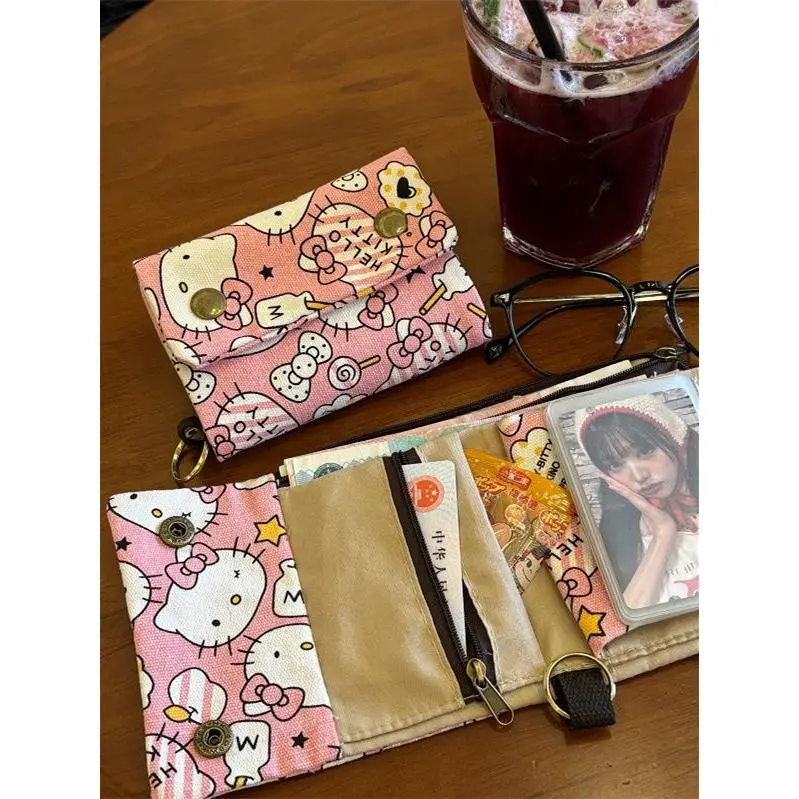 Ví Vải Bố, Phong Cách Hàn Quốc, Thiết Kế Hello Kitty Hoạt Hình Dễ Thương, Đa Năng, Có Thể Đựng Thẻ Và Tiền Xu, Bao Gồm Giấy Bọc Vải, Thích Hợp Cho Học Sinh, Ví, Bán Chạy Tại Cửa Hàng Nữ Wallet
