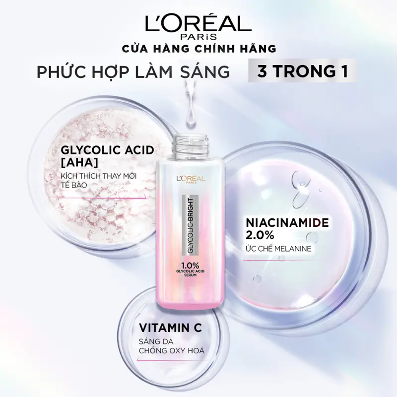 Bộ 2 Serum sáng da tức thì L'Oreal Paris Glycolic Bright Instant Glowing Serum 1.0% Glycolic Acid 30mlx2 5