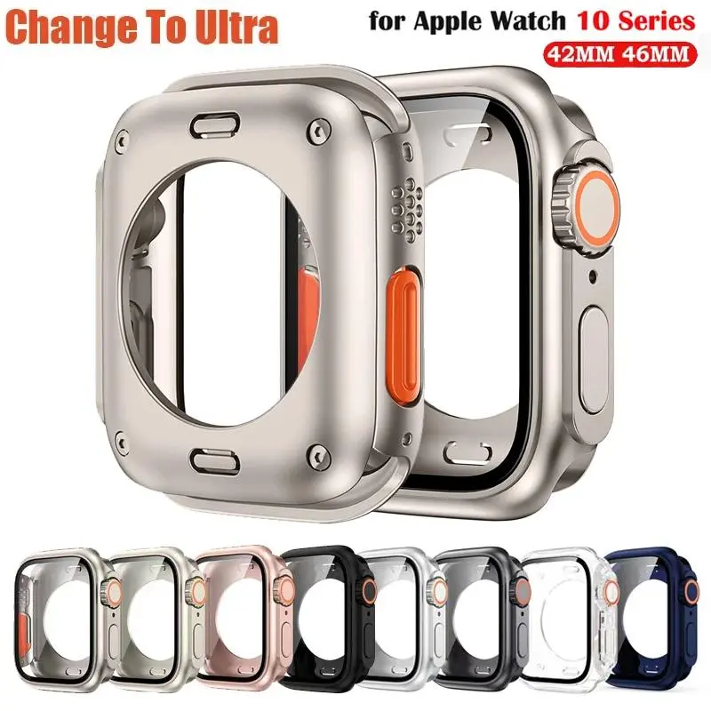 Glass+Case For Apple Watch S10 42mm 46mm Screen Protector Cover Change To Ultra Bumper Case Full Cover For iWatch Series 10