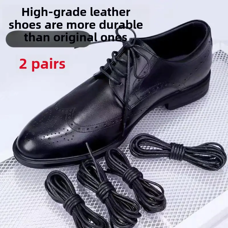 Leather Shoes Waxed Shoelaces Round Men and Women Shoes British Business Casual, Long Boots Black Thin Shoelace