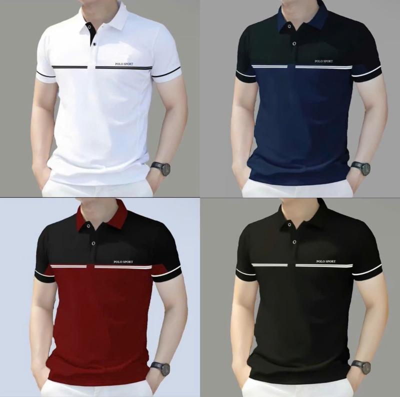 Áo Polo nam thể thao in chữ phối màu trẻ trung sang trọng vải polo co giãn thoáng mát-CS77 STORE Menswear Có Cổ Ngắn Tay Cộc Tay Tay Ngắn Shirt