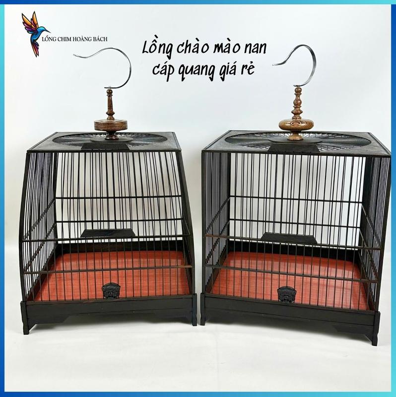 Lồng chim chào mào tự ráp nóc tròn nan cáp quang đen trơn chất liệu gỗ mun cao cấp tặng kèm mặt hổ phù