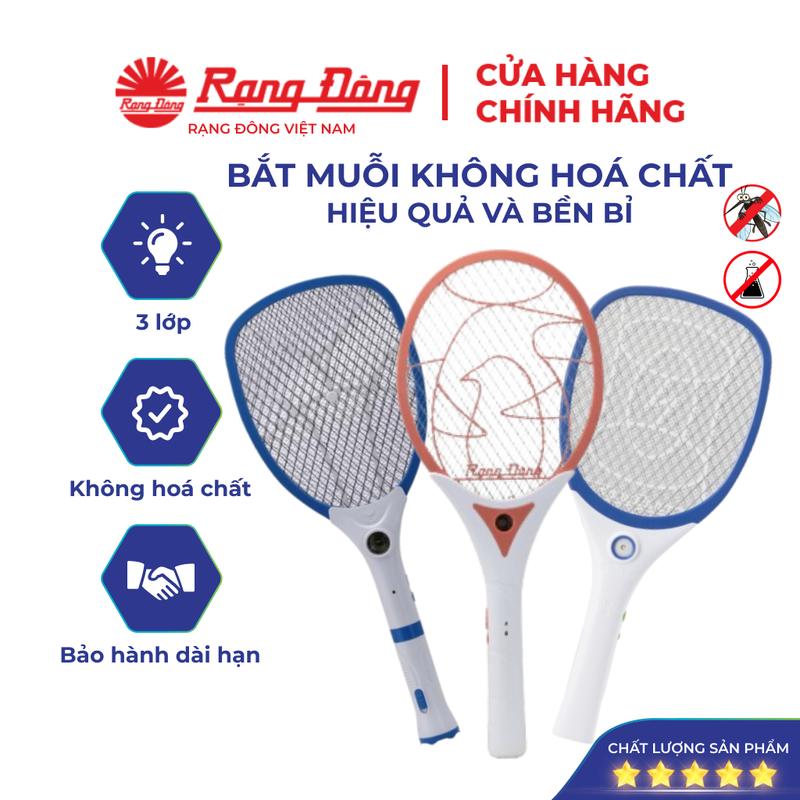 Vợt muỗi Rạng Đông, bắt và diệt côn trùng bằng lưới điện, đèn báo sạc pin tiện lợi, MODEL may bat muoi