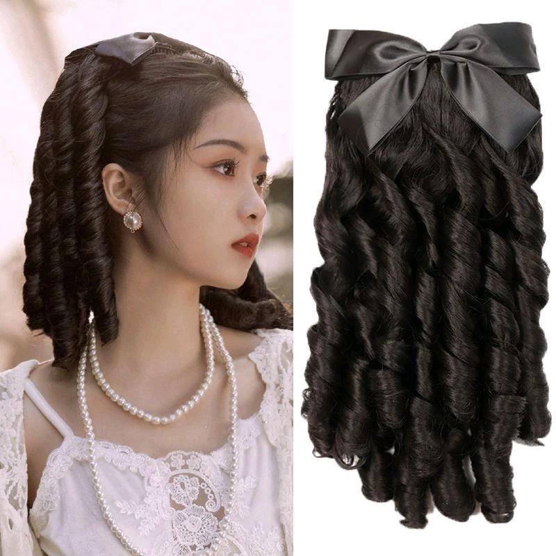 Tóc búi cài nơ xoăn Tóc Giả Wig búi tóc nữ