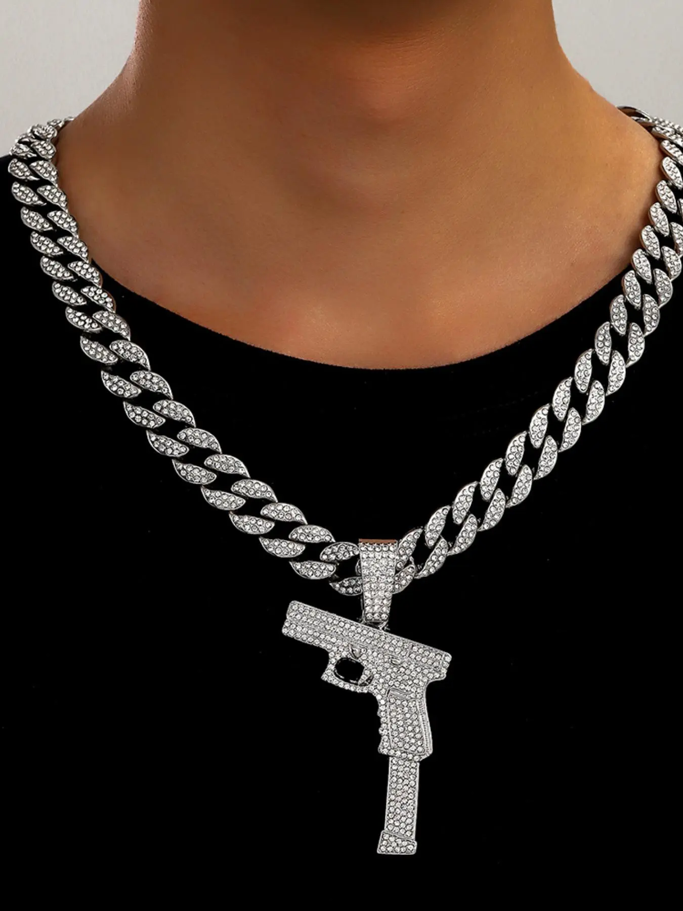 Punk Style Rhinestone Decorated Chain Pendant Necklace, Street Trendy Hip Hop Jewelry for Party, Daily Clothing Decor for Boy