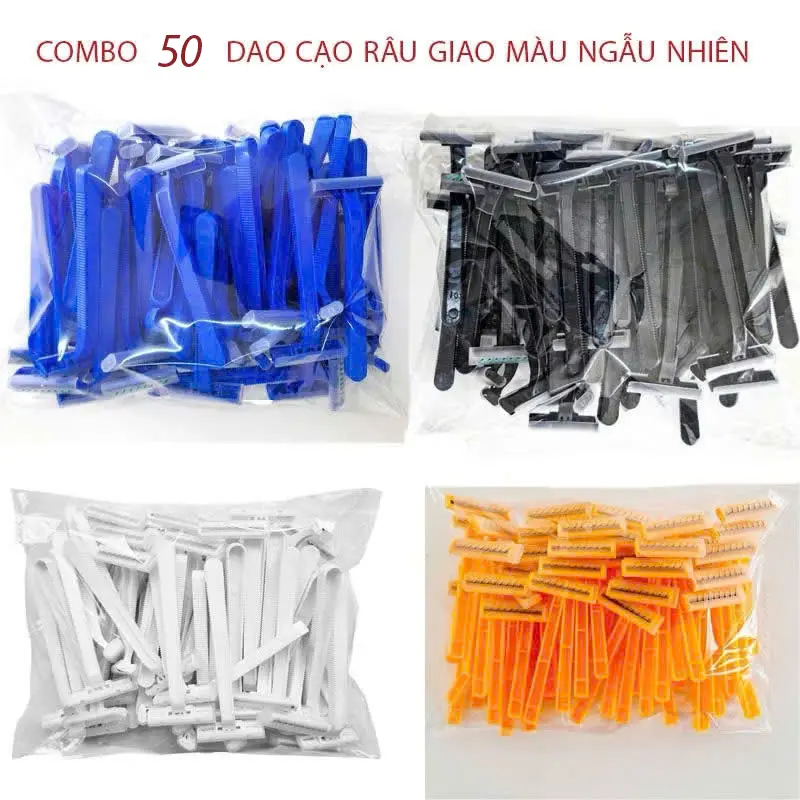 Giao Màu Ngẫu Nhiên - Bịch 50 Cây Dao Cạo Râu 50 Cây/ Túi Siêu Tiết Kiệm, Nhựa Cao Cấp Bền Bỉ