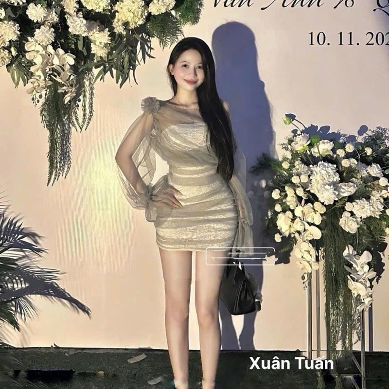 Đầm body ren phối lưới < 60kg màu xám, đen y hình đi tiệc giá rẻ 1