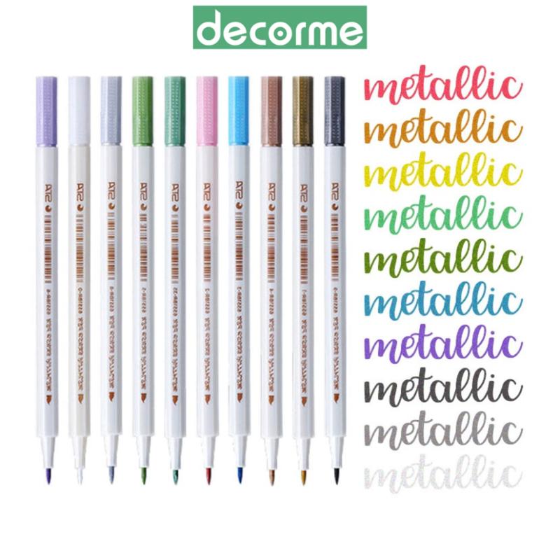 Bút meta.llic nhũ DecorMe soft brush sign pen ánh kim viết tiêu đề trang trí sổ tay SJ