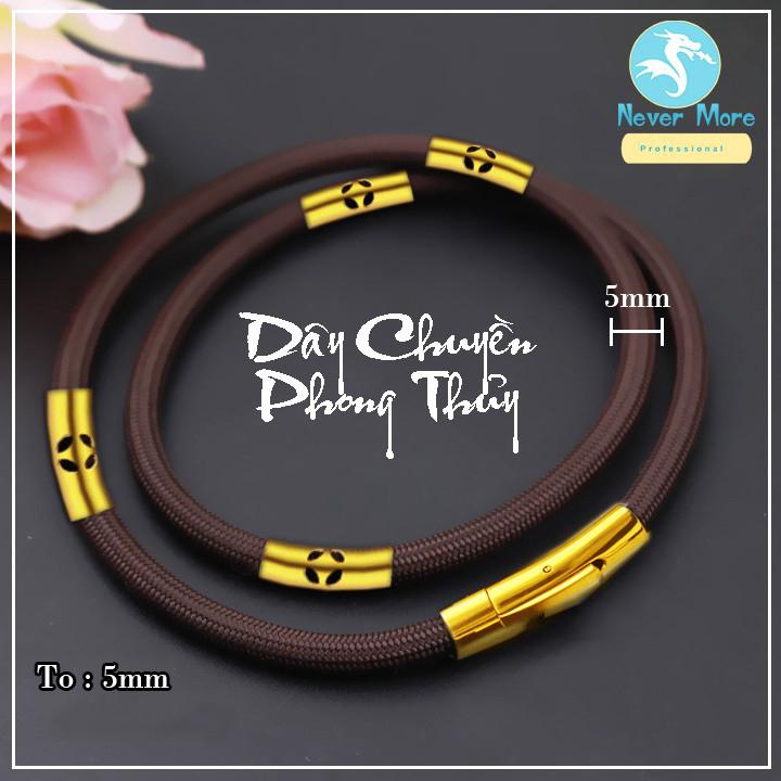 Dây chuyền dù thái màu nâu khóa vip bọc khoen inox hình kim tiên màu vàng đem lại may mắn cho người đeo