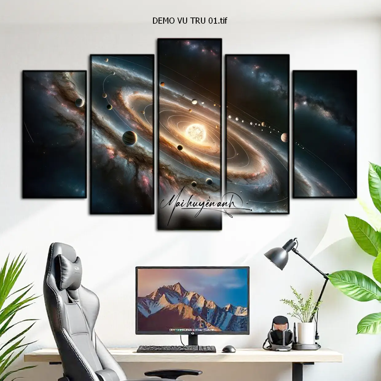 TRANH VŨ TRỤ - MẪU BỘ 5 TRANH - Trang trí phòng khách, Decor phòng ngủ -  { Mai Huyền Anh }