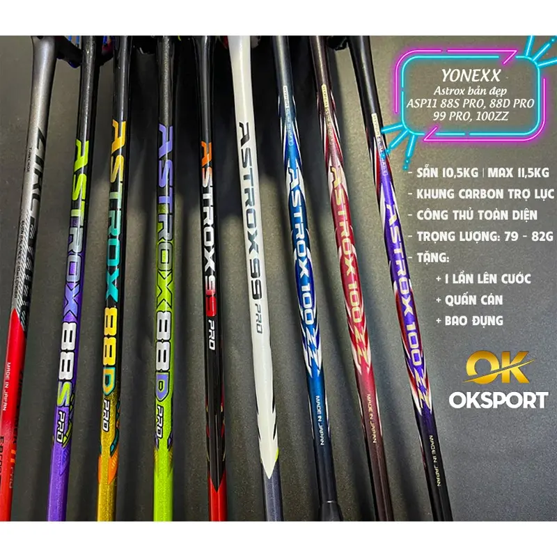 Vợt cầu lông Y Astrox 77 Pro 88D Pro, 88S Pro, 99, 99 Pro, 100zz, 1000z Bản Nét, Khung Carbon Max 11,5kg ( Sẵn 10,5kg) Tặng Túi Đựng Vợt Và Quấn Cán