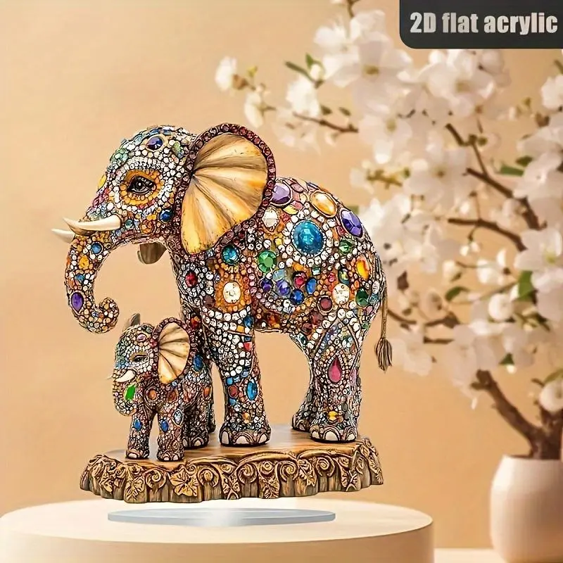 Elephant Design Decoration, 2D Multi-color Elephant Figurine, Desktop Art Ornament for Home Office Decor, Perfect Gift for All Occasions, Decorative Figurines 3