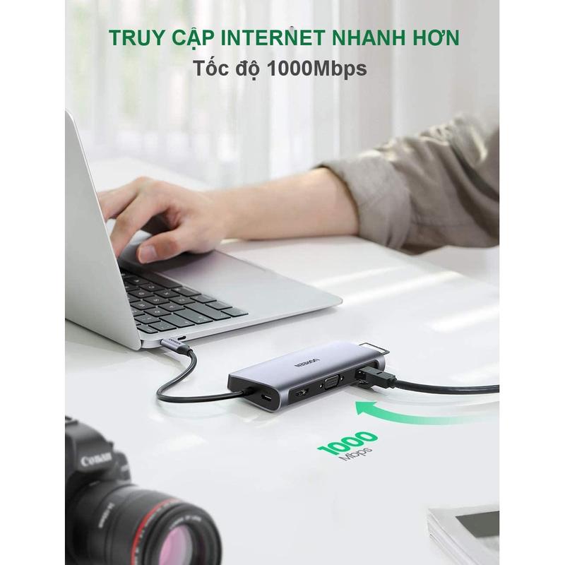 Hub chuyển đổi Type-C - Bộ chuyển đổi Ugreen 10 in 1 | Cổng Audio AUX3.5mm | Ethernet 1000Mbps, tốc độ Internet cực cao | Bảo Hành 18 Tháng | 80133 15601 3