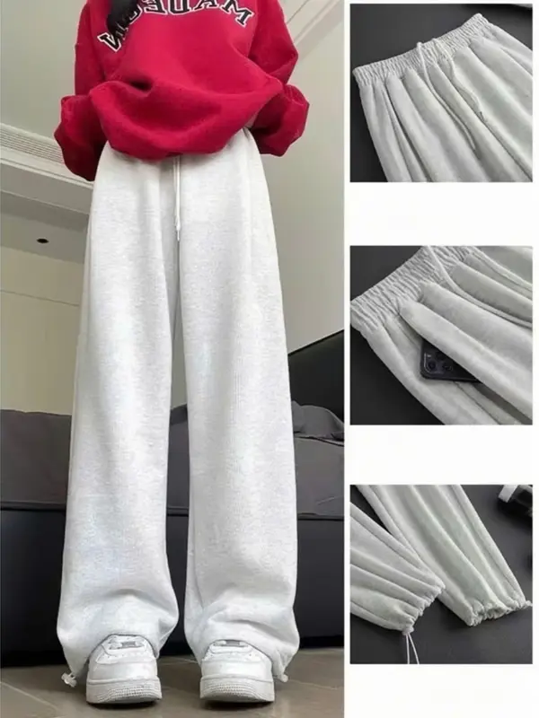 (Quần Cao Cấp) Quần Nỉ Ép 2 Da Bản Ống Rộng Cạp Cao Unisex Chất Nỉ Co Giãn Có Dây Rút Ống 4