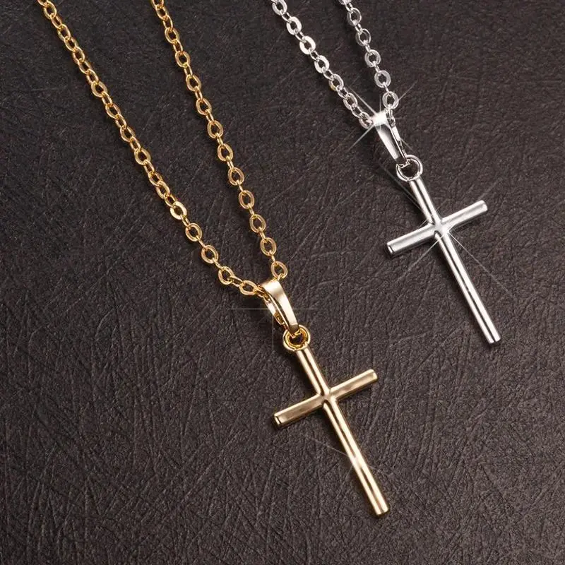 Fashion Simple Cross Chain Necklace Women Men Gold Silver Color Pendant Necklaces Crucifix Christian Ornament Gifts
