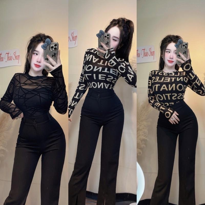 ÁO THUN LƯỚI TAY DÀI CÓ KÈM LỚP LÓT FOM CROPTOP NGẮN TRÊN RÚN