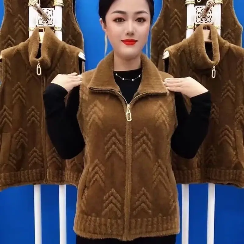 Quần Áo Mùa Đông Cho Mẹ, Phong Cách Phương Tây, Áo Khoác Nhung Lông Chồn, Trang Phục Mùa Thu Thanh Lịch, Áo Vest, Thích Hợp Cho Phụ Nữ Trung Người Già Và Cao Tuổi, Áo Vest Dễ Phối Đồ, Hàng Mới Về 2024 0