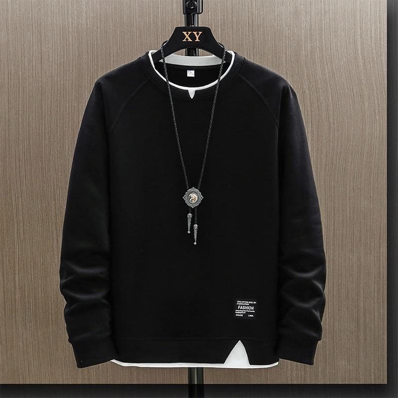Sweater Men's Ins Brand round Neck Top Clothes Loose False Two Pieces Long Sleeve T-shirt Bottoming Shirt Outfit Man Clothing Outdoor Sport 3