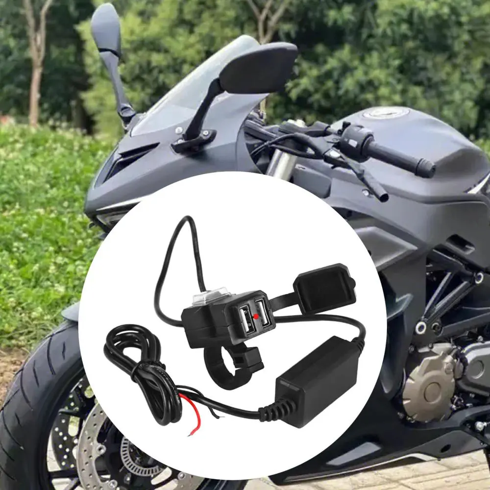 Bộ sạc điện thoại di động cho xe máy, Cổng USB kép, Sạc nhanh, Nắp chống bụi, Cài đặt đơn giản, Nhỏ Gọn, Dây 1,5M, Không thấm nước