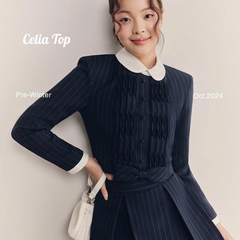 JOIE DES ROSES - Áo croptop tay dài cổ sen phối nơ bản to Celia Top