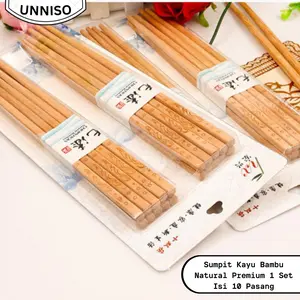 UNNISO - Sumpit Kayu Bambu Natural Premium 1 Set Isi 10 Pasang