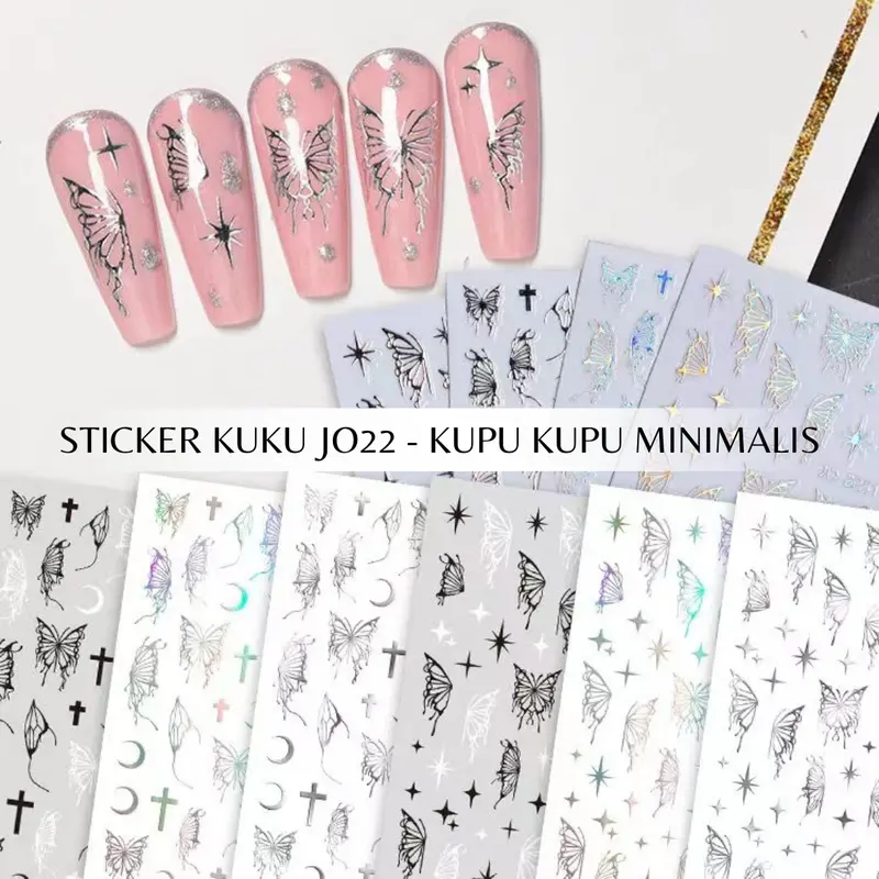 Stiker Kuku 3D Motif Laser Butterfly Minimalis/Stiker Kuku Kupu-Kupu Aesthetic Minimalis/Nail Art Decoration 1