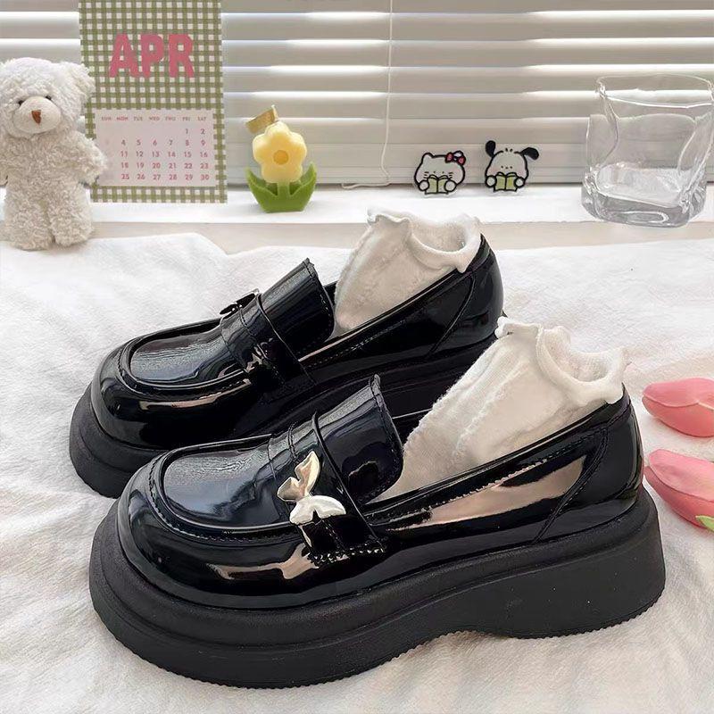 Giày Mary Jane, Giày Lười Phong Cách Anh Quốc Niche, Giày Lười, Dành Cho Nữ, Bề Mặt Đế Dày, Giày Da Muffin Cổ Điển Thời Trang, Mùa Lò Xo Mới 2024 2