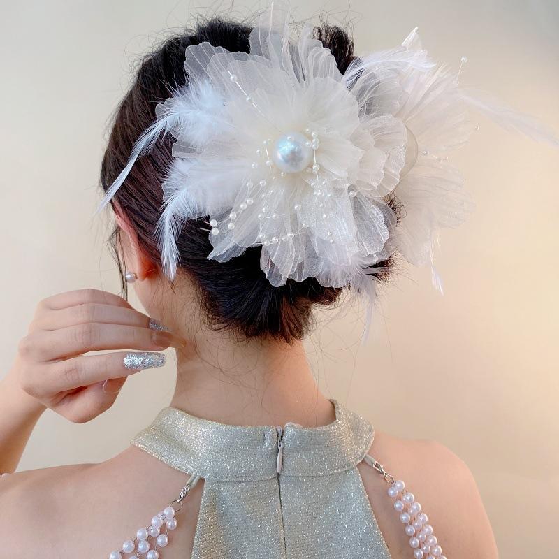 Kẹp Tóc Lông Vũ Hoa Lưới Ngọt Ngào Siêu Thanh Lịch, Thời Trang Cao Cấp, Giá Cả Phải Chăng, Kẹp Cá Mập, Kẹp Tóc Cột Sống Mùa Hè, Hàng Mới Về Năm 2024, Phụ Kiện Tóc Women Nữ