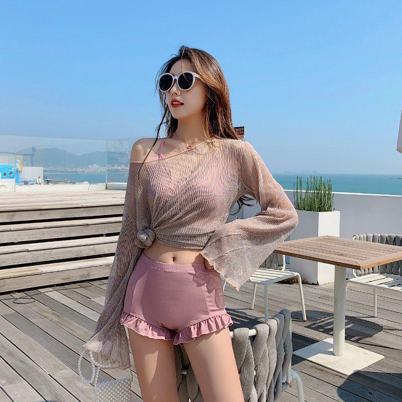 Product Introduction of Women's Swimsuit 2025 New Korean Ins Sexy Three-Piece Set Tummy Control Slimming Gathered Conservative Fairy Style Swimwear 13