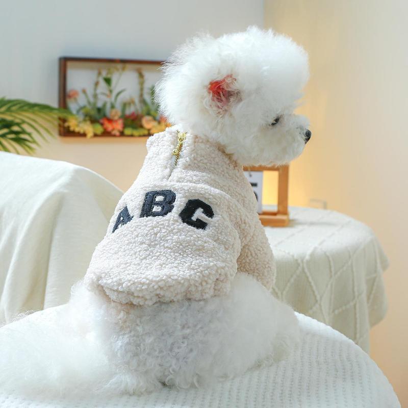 English Letter Embroidered Pet Hoodie, Warm Keeping Small Dog Clothe With Zipper For Winter Small Dogs 3